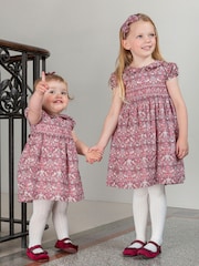 Trotters London Red Liberty Print Strawberry Thief Smocked 100% Cotton Dress - Image 2 of 6