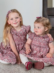 Trotters London Red Liberty Print Strawberry Thief Smocked 100% Cotton Dress - Image 3 of 6