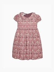 Trotters London Red Liberty Print Strawberry Thief Smocked 100% Cotton Dress - Image 4 of 6