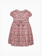 Trotters London Red Liberty Print Strawberry Thief Smocked 100% Cotton Dress - Image 5 of 6
