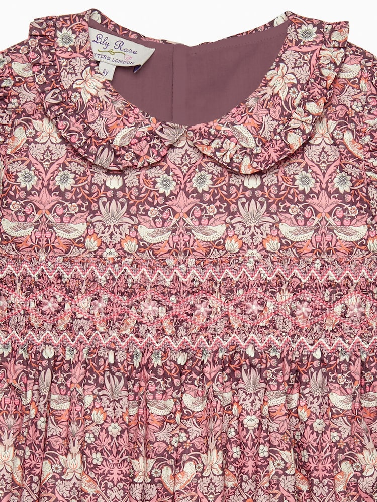 Trotters London Red Liberty Print Strawberry Thief Smocked 100% Cotton Dress - Image 6 of 6