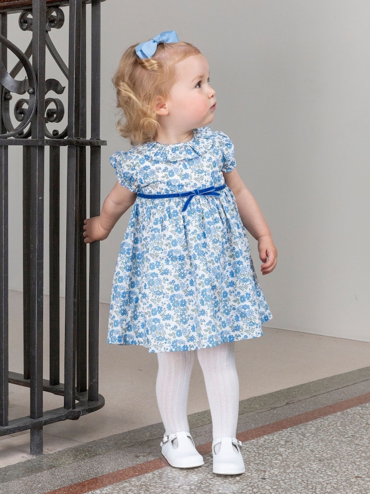 Trotters London Blue Little Liberty Print 100% Cotton Floret Willow Dress - Image 2 of 4