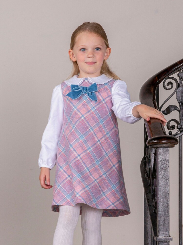 Trotters London Pink Penelope Checked Pinafore - Image 1 of 5