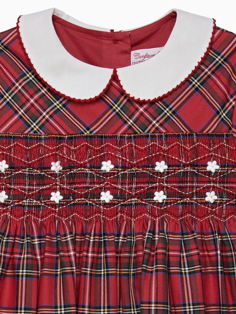 Trotters London Red Charlotte Tartan Smocked 100% Cotton Dress - Image 3 of 3 Trotters London Red Charlotte Tartan Smocked 100% Cotton Dress - Image 3 of 3