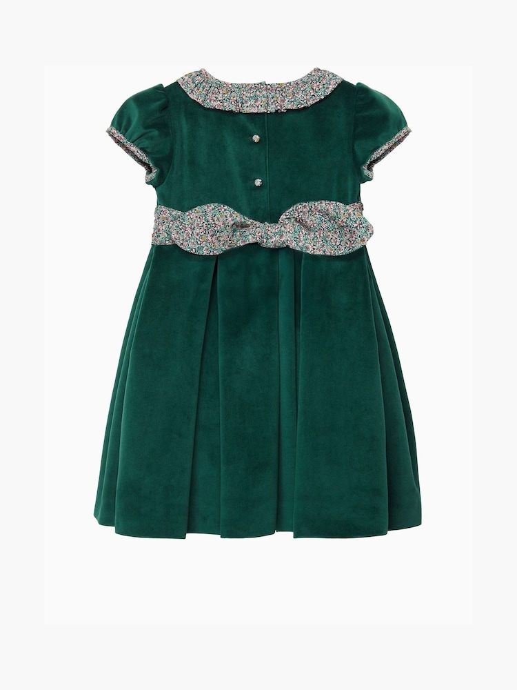 Trotters London Green Liberty Print Christmas Ragged Robin Velvet Party Dress - Image 2 of 3