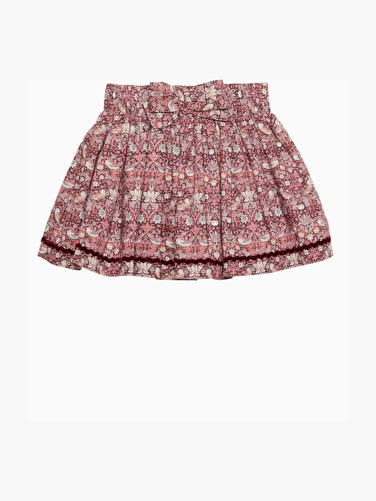 Trotters London Red Liberty Print Plum Strawberry Thief Ric Rac 100% Cotton Skirt - Image 1 of 3