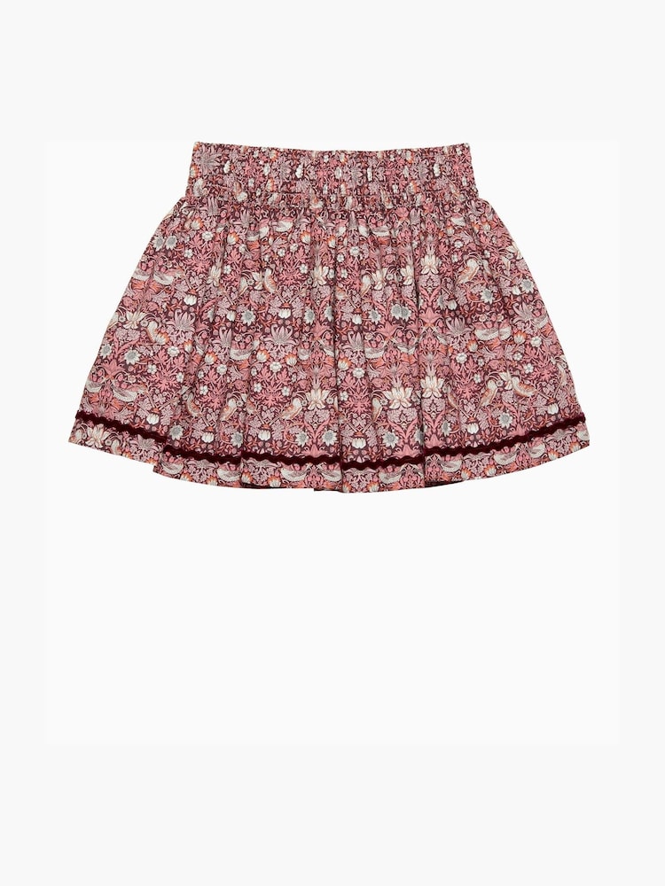 Trotters London Red Liberty Print Plum Strawberry Thief Ric Rac 100% Cotton Skirt - Image 2 of 3