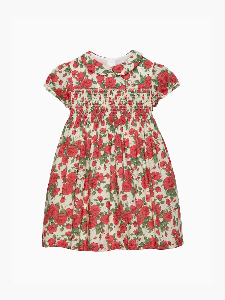 Trotters London Red Liberty Print Carline Rose Smocked Party Dress - Image 1 of 3