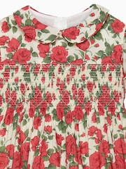 Trotters London Red Liberty Print Carline Rose Smocked Party Dress - Image 3 of 3