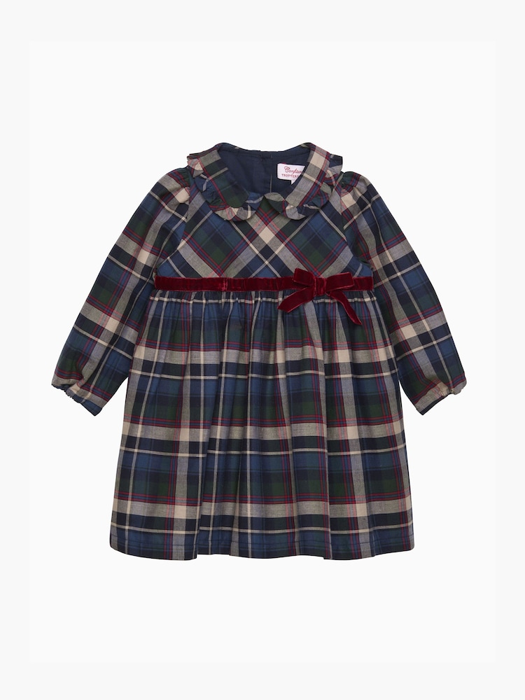 Trotters London Blue Little Bonnie Tartan 100% Cotton Dress - Image 1 of 3