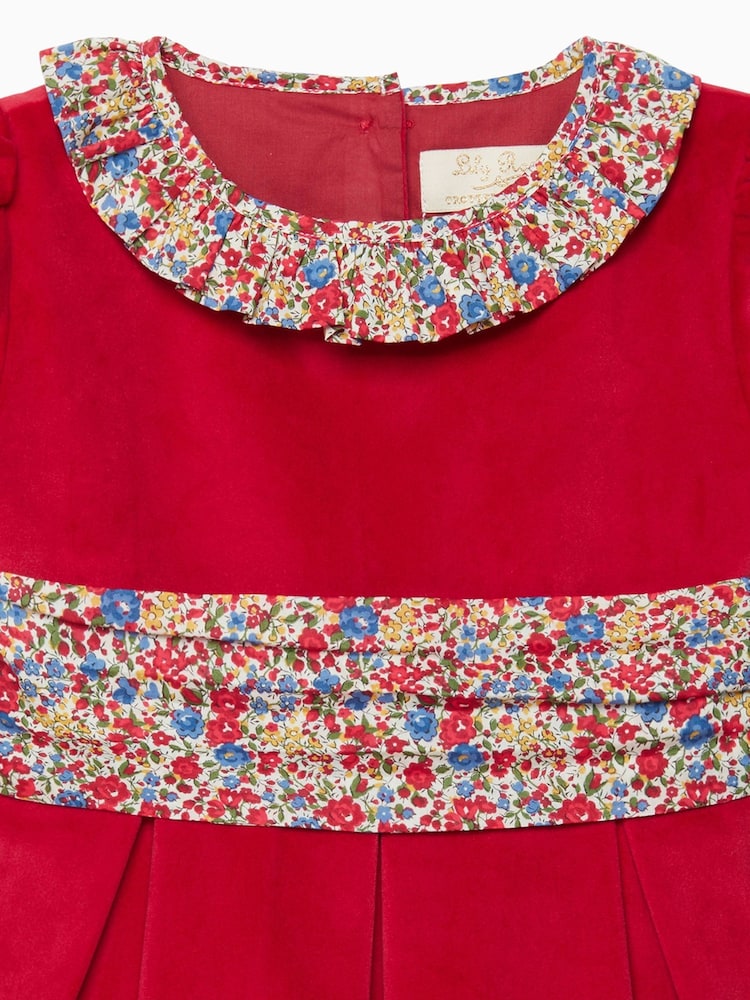 Trotters London Red Liberty Print Emma And Georgina Velvet Party Dress - Image 3 of 3