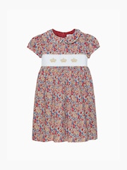 Trotters London Red Liberty Print Emma And Georgina Smocked Crown Dress - Image 1 of 3