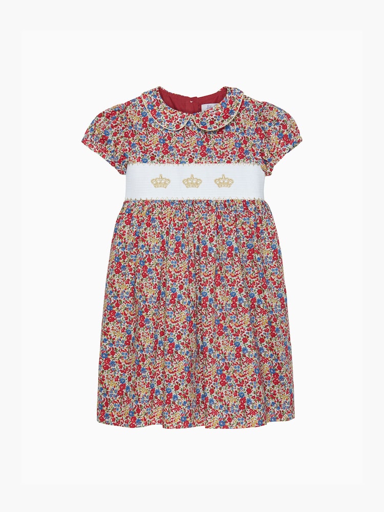 Trotters London Red Liberty Print Emma And Georgina Smocked Crown Dress - Image 1 of 3
