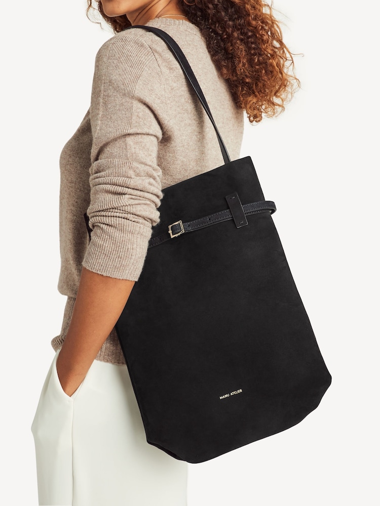 Manu Atelier Black Suede Leather Tote Du Jour Bag - Image 2 of 8