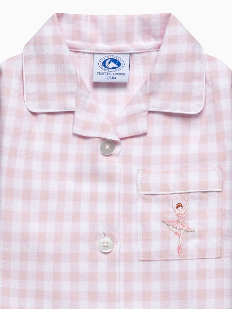 Trotters London Pink Gingham Margot 100% Cotton Ballerina Pyjamas - Image 4 of 4 Trotters London Pink Gingham Margot 100% Cotton Ballerina Pyjamas - Image 4 of 4