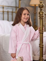 Trotters London Pale Pink Gingham Margot 100% Cotton Ballerina Bathrobe - Image 1 of 4
