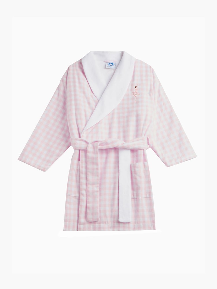Trotters London Pale Pink Gingham Margot 100% Cotton Ballerina Bathrobe - Image 2 of 4