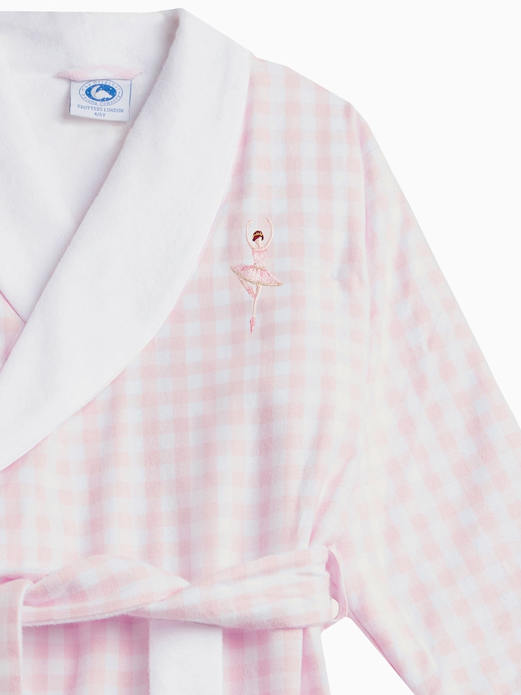 Trotters London Pale Pink Gingham Margot 100% Cotton Ballerina Bathrobe - Image 4 of 4