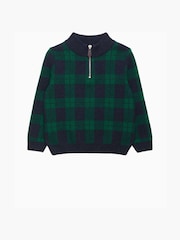Trotters London Blue Tartan Donald Half Zip Jumper - Image 1 of 3