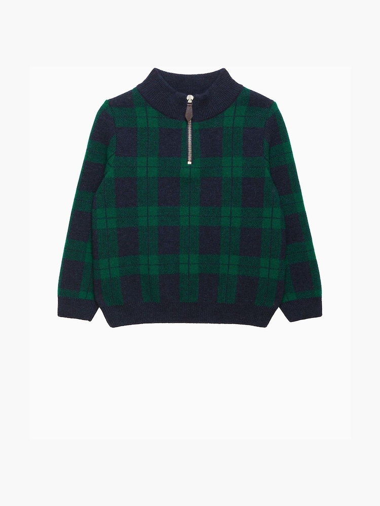 Trotters London Blue Tartan Donald Half Zip Jumper - Image 1 of 3