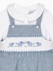 Trotters London Little Blue Herringbone Elephant Smocked Dungaree - Image 2 of 2