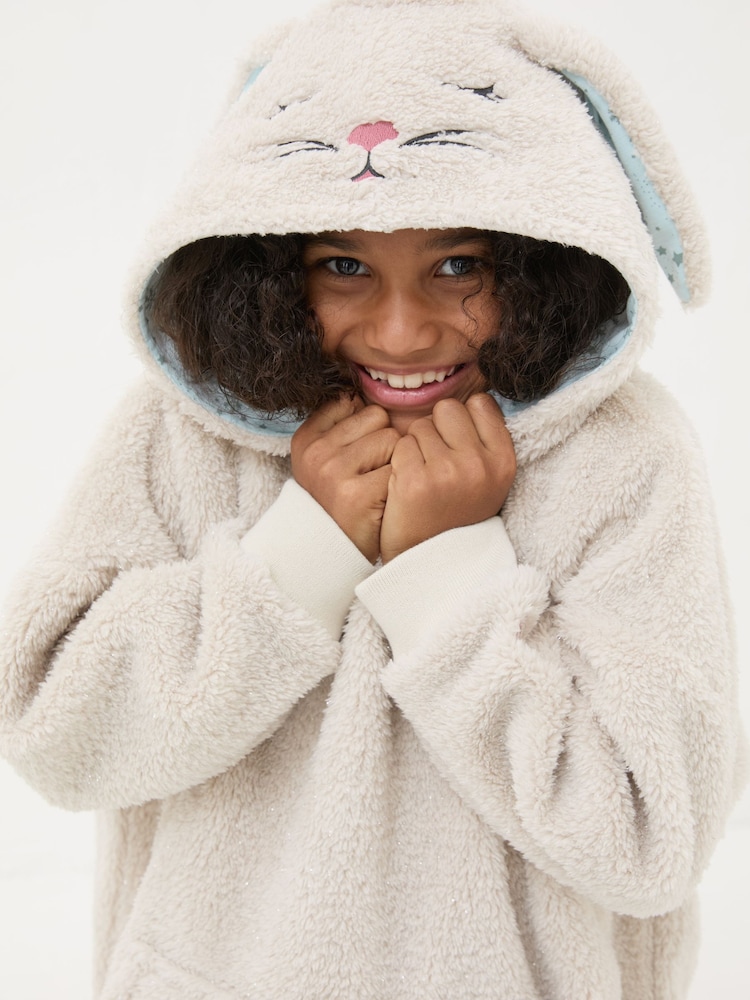 FatFace Natural Oversized Rabbit Fleece Hoodie - Image 1 of 4