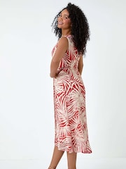 Roman Natural Leaf Midi Wrap Dress - Image 3 of 5