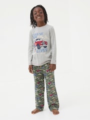 FatFace Khaki Green Vehicles Pyjama Set - Image 1 of 5