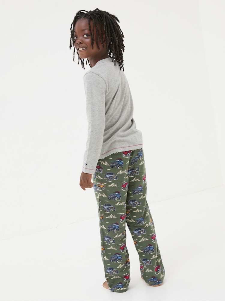 FatFace Khaki Green Vehicles Pyjama Set - Image 2 of 5