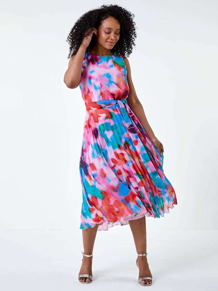 Vestido a media pierna con estampado abstracto y diseño plisado de Roman - Imagen 1 de 5 Vestido a media pierna con estampado abstracto y diseño plisado de Roman - Imagen 1 de 5