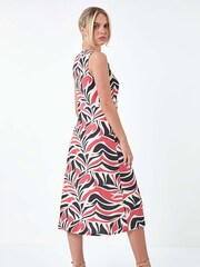 Roman Natural Abstract Print Ruched Midi Dress - Image 3 of 5