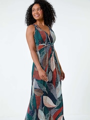Roman Orange Leaf Print Stretch Maxi Dress - Image 1 of 5