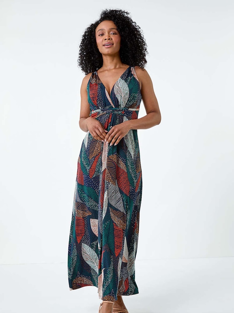 Roman Leaf Print Stretch Maxi Dress - Imagen 2 de 5 Roman Leaf Print Stretch Maxi Dress - Imagen 2 de 5
