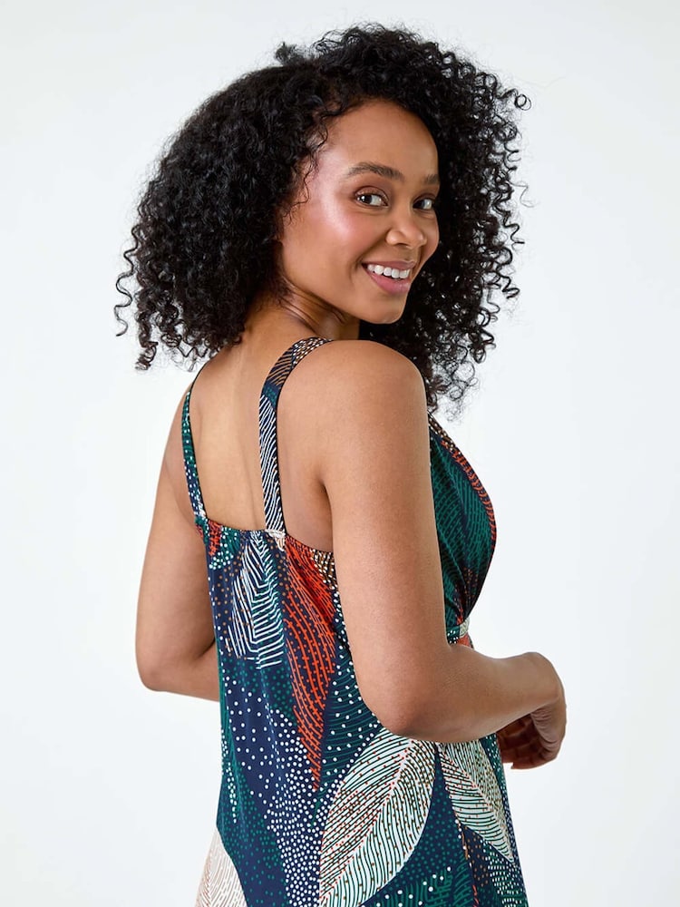 Roman Orange Leaf Print Stretch Maxi Dress - Image 4 of 5