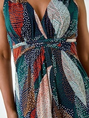 Roman Orange Leaf Print Stretch Maxi Dress - Image 5 of 5