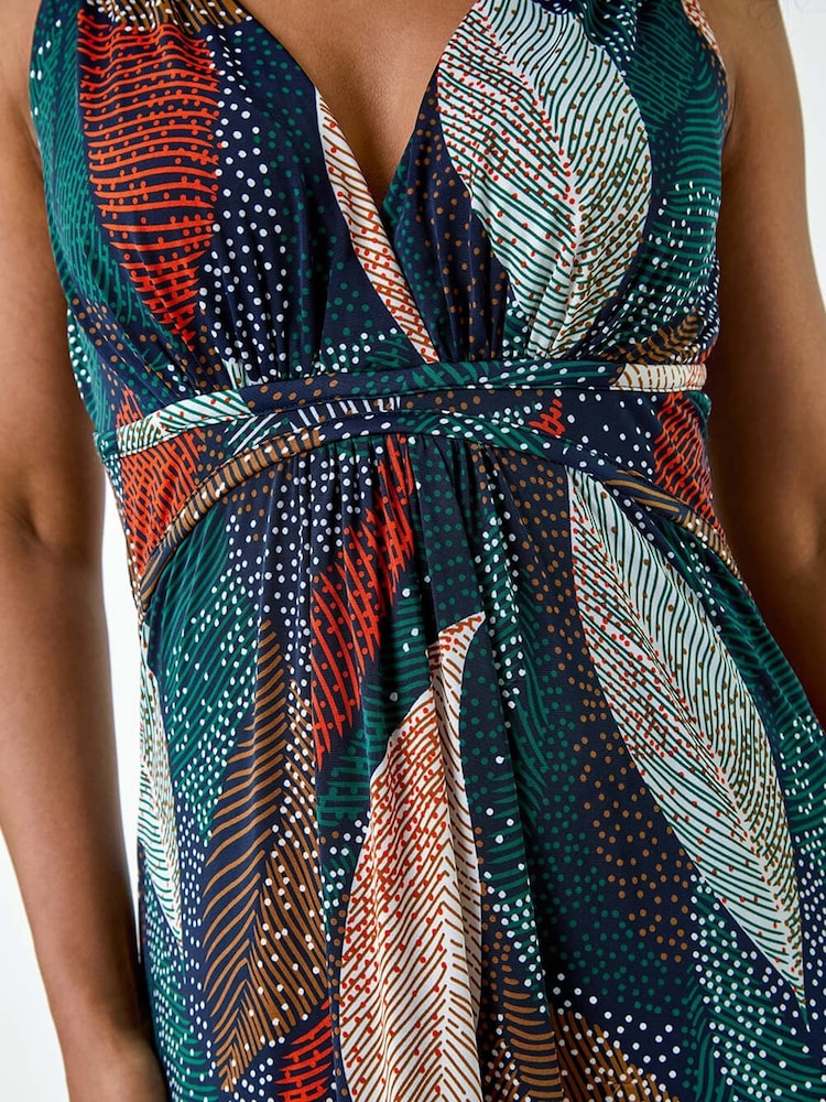 Roman Orange Leaf Print Stretch Maxi Dress - Image 5 of 5