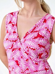 Roman Pink Leaf Print Stretch Wrap Dress - Image 5 of 5