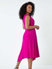 Roman Pink Pleat Detail Stretch Wrap Dress - Image 3 of 5
