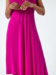 Roman Pink Pleat Detail Stretch Wrap Dress - Image 5 of 5