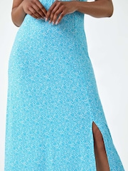 Roman Blue Ditsy Print Midi Stretch Dress - Image 5 of 5