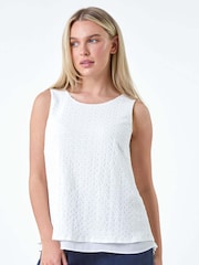 Roman White Double Layer Knit Stretch Top - Image 1 of 5