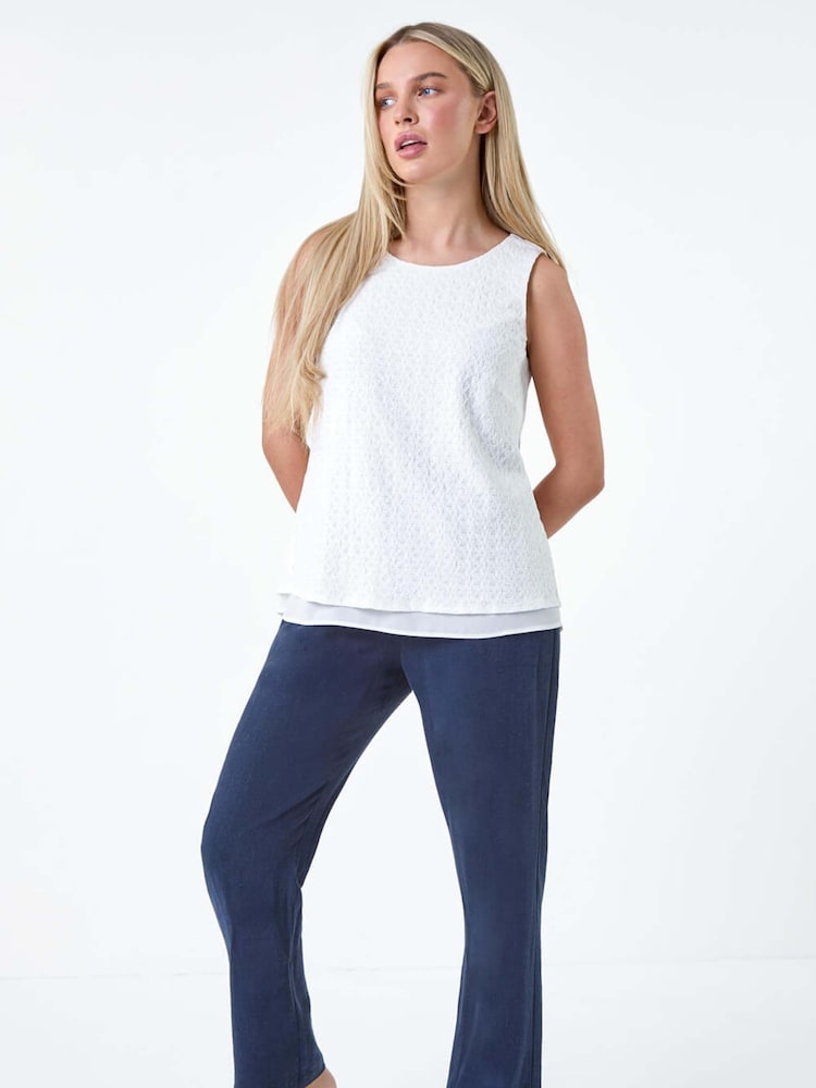 Roman White Double Layer Knit Stretch Top - Image 2 of 5