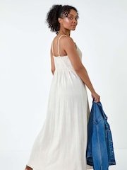 Roman Natural Crochet Bodice Cotton/Linen Mix Maxi Dress - Image 3 of 5