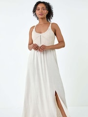 Roman Natural Crochet Bodice Cotton/Linen Mix Maxi Dress - Image 4 of 5
