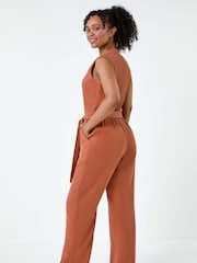 Roman Brown Button Detail Pocket Jumpsuit - Image 3 of 5