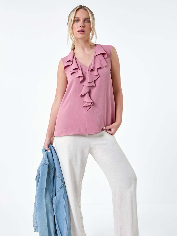 Roman Pink Frill Front Vest Top - Image 1 of 5