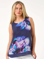 Roman Blue Floral Overlay Sleeveless Top - Image 1 of 5