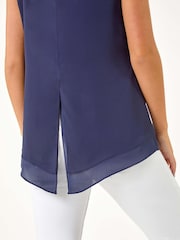 Roman Blue Floral Overlay Sleeveless Top - Image 5 of 5