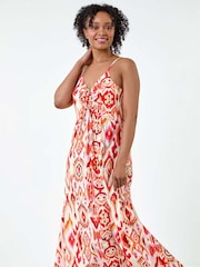 Roman Orange Aztec Style Ruched Front Maxi Dress - Image 2 of 5