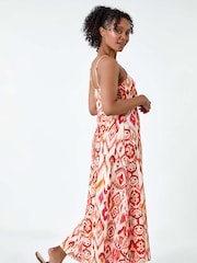 Roman Orange Aztec Style Ruched Front Maxi Dress - Image 3 of 5